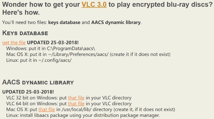 VLC keys database